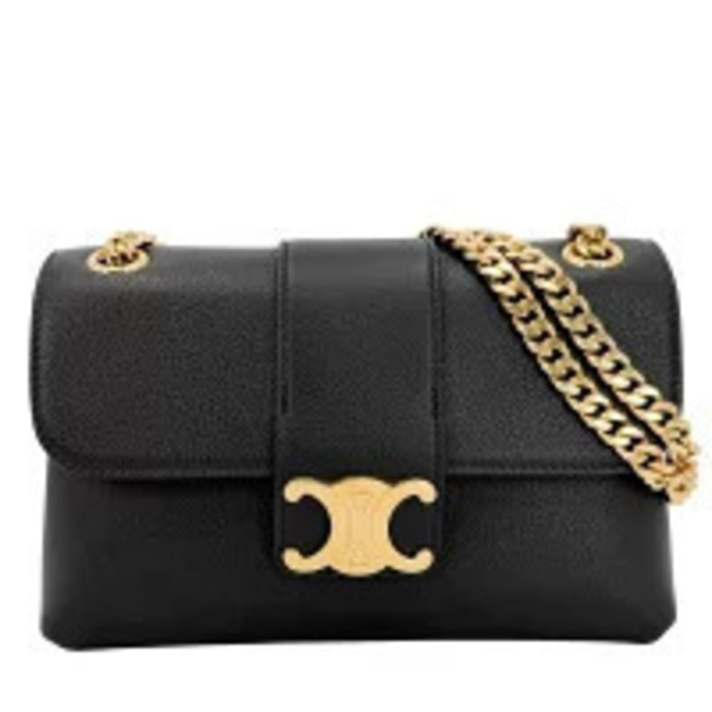 Celine Victoire Shoulder Bag Triomphe Leather Black
